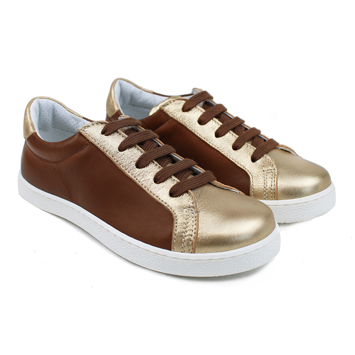 Sneakers in golden and tan calfskin leather