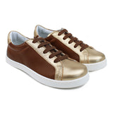 Sneakers in golden and tan calfskin leather