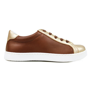 Sneakers in golden and tan leather