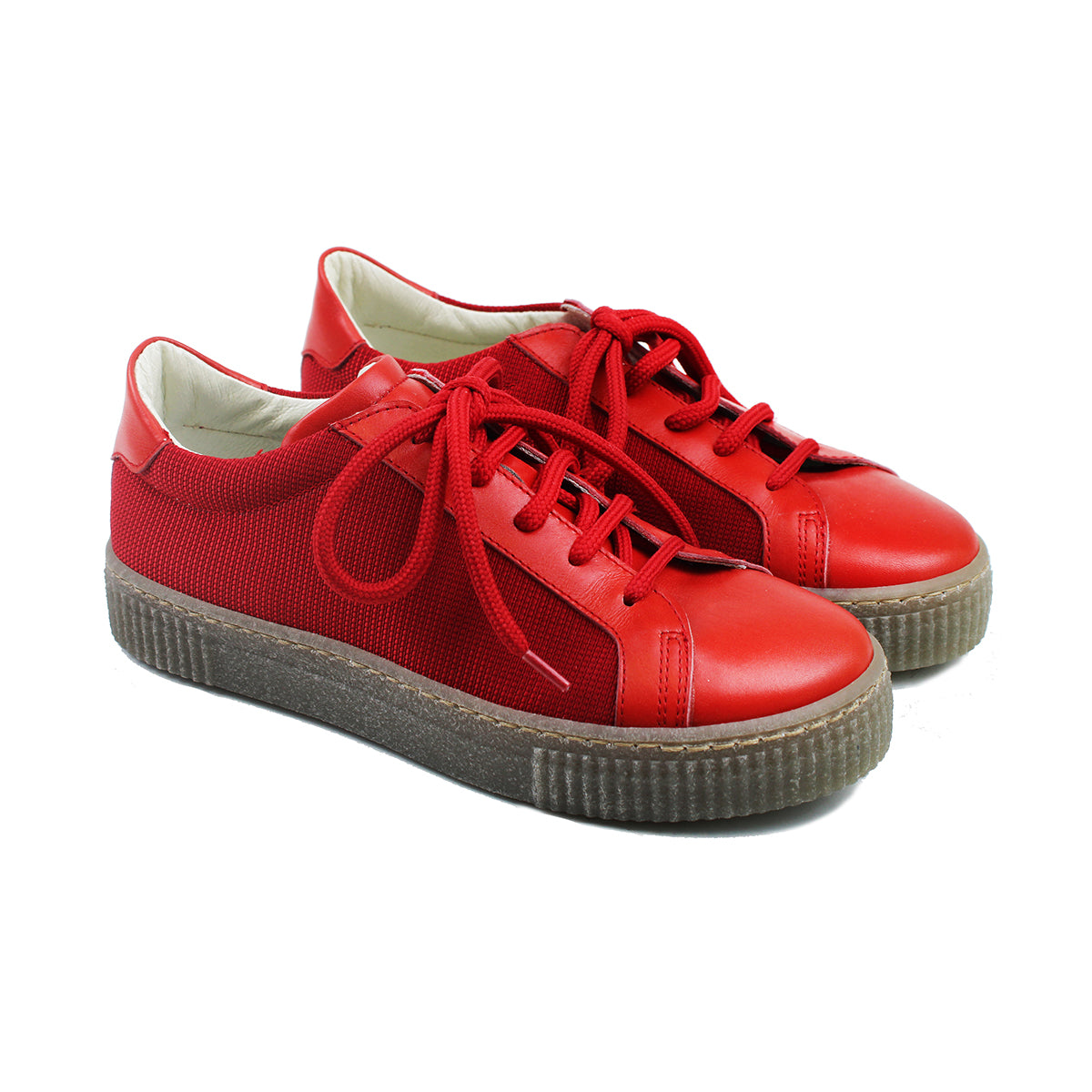 Sneakers in red leather/fabric