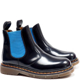 Chelsea Boots in Back Calfskin Leather with Blue Elastic