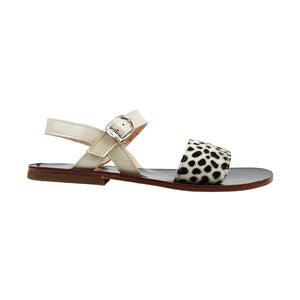 Sandals in pony-effect and beige leather