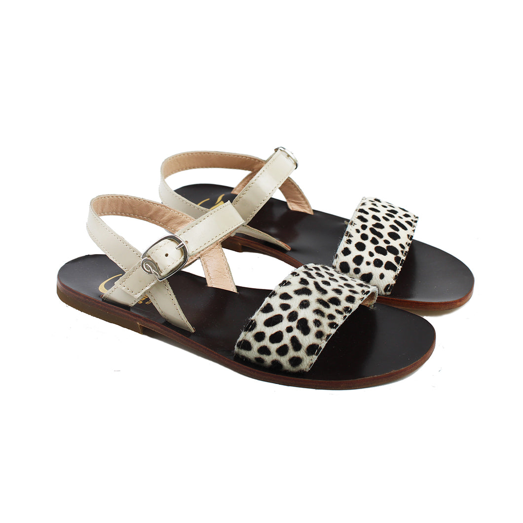 Sandals in pony-effect and beige leather