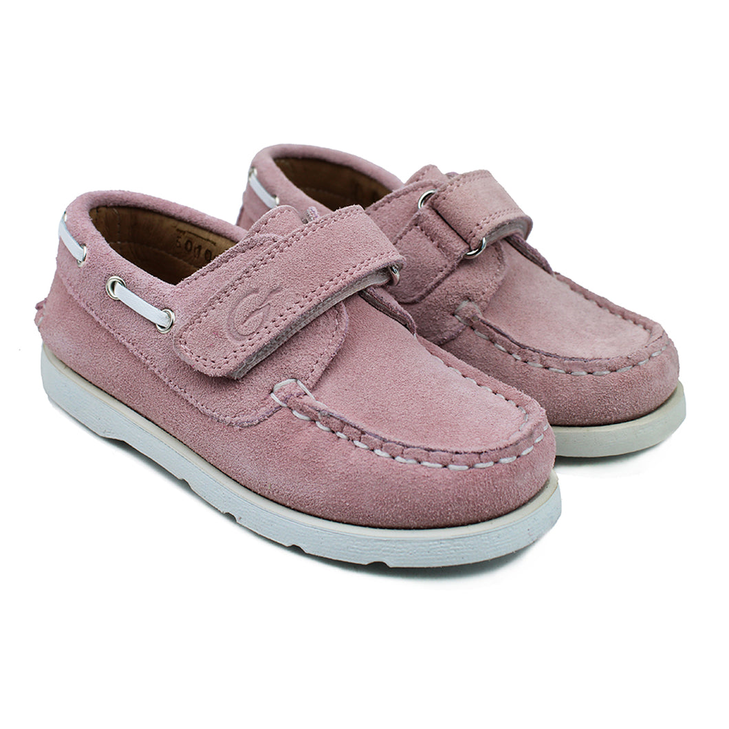 Pink Suede boat shoes with white details