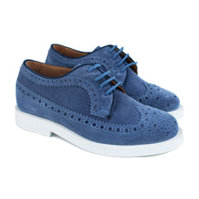 Carica l&#39;immagine nel visualizzatore di Gallery, Long wing brogue shoes in blue suede
