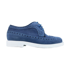 Carica l&#39;immagine nel visualizzatore di Gallery, Long wing brogue shoes in blue suede
