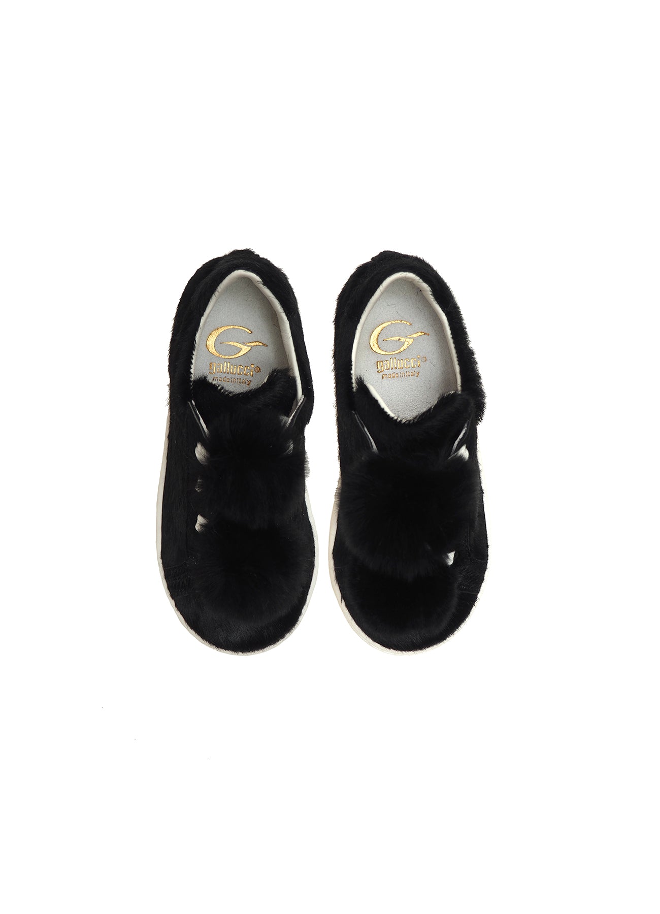 sneakers with black lapin fur application in black pony hair leather