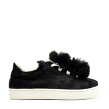 sneakers with black lapin fur application in black pony hair leather
