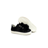 sneakers with black lapin fur application in black pony hair leather