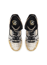 Carica l&#39;immagine nel visualizzatore di Gallery, High-top sneakers in gold and silver glitter fabric with calf lining leather
