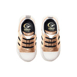 Running in metallic effect champagne elk leather
