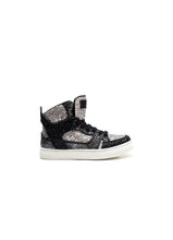 Load image into Gallery viewer, High-top sneakers in silver glitter fabric with calf lining leather
