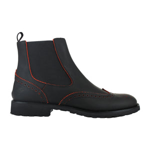 Chelsea boot in gummy black leather and orange details