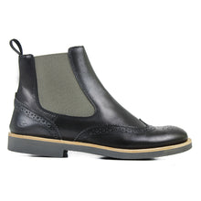 Load image into Gallery viewer, Chelsea Boots in black leather and grey elastic
