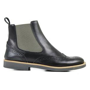 Chelsea Boots in black leather and grey elastic