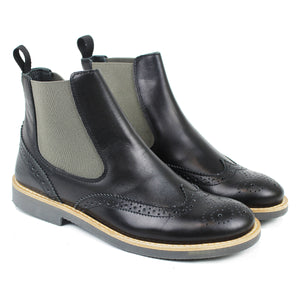 Chelsea Boots in black leather and grey elastic