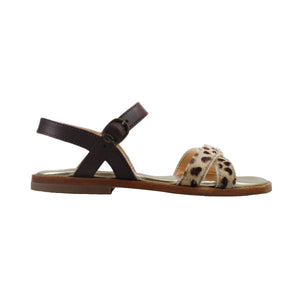 Sandals in pony and dark brown leather