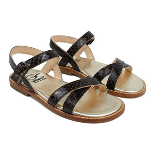 Sandals in Snake-style brown leather