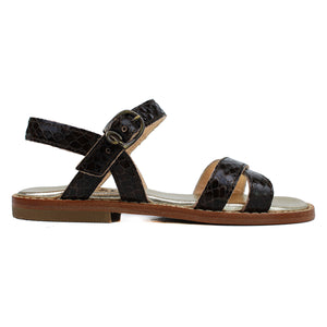 Sandals in Snake-style brown leather