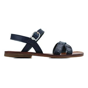 Sandals in navy snake-style leather