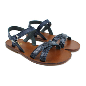 Sandals in navy snake-style leather