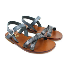 Carica l&#39;immagine nel visualizzatore di Gallery, Sandals in grey snake-style leather
