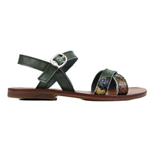 Load image into Gallery viewer, Sandals in green snake-style leather
