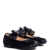 Baby Ballerina in Black Velvet Leather with Bow