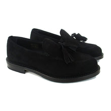 Load image into Gallery viewer, Goodyear welted black tassel loafers in elegant suede
