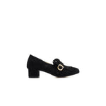 Single buckles shoes with fringes and heel in black suede