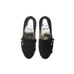 Single buckles shoes with fringes and heel in black suede