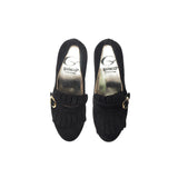 Single buckles shoes with fringes and heel in black suede