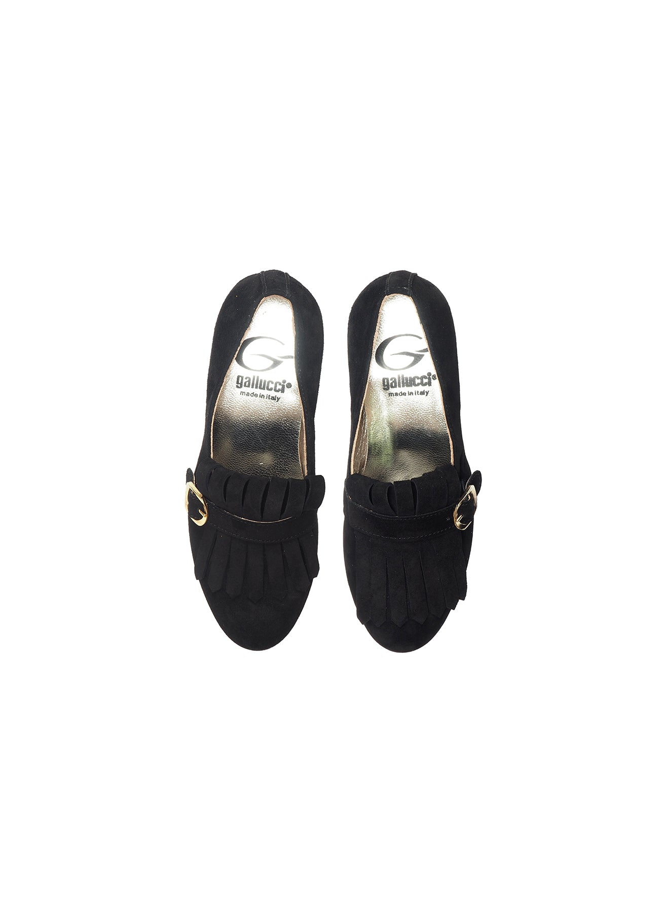 Single buckles shoes with fringes and heel in black suede