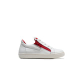 Double Red Zip Sneakers in White Calfskin Leather