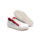 Double Red Zip Sneakers in White Calfskin Leather