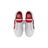 Double Red Zip Sneakers in White Calfskin Leather