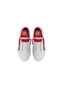 Double Red Zip Sneakers in White Calf Leather