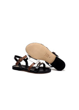 Load image into Gallery viewer, Sandals in Black and Brown Calf Leather with White Fringe and Studs
