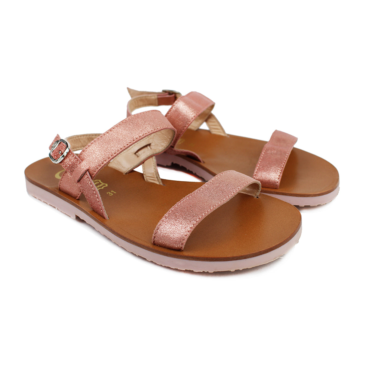 Sandals with sigle strap in iridescent pink leather