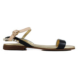 Sandals in calfskin leather with bright accessories