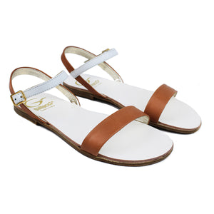 Sandals in tan/white leather