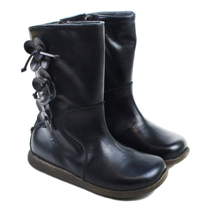 Toddler Boots in navy leather with leather roses