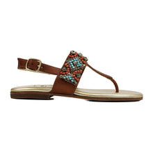 Carica l&#39;immagine nel visualizzatore di Gallery, Flip Flops in tan leather with ethnic accessories
