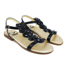 Load image into Gallery viewer, Sandals in black leather with black bright accessories on top
