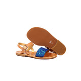 Sandals in Blue Glitter and Tan Calf Leather