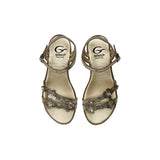 Sandals in Platinum Leather and Floral Accessories