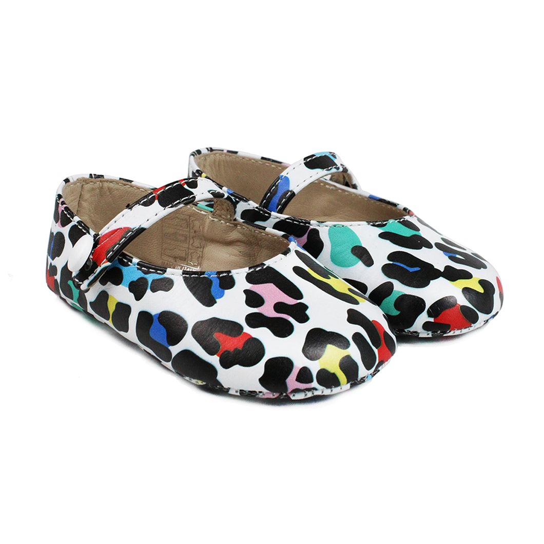 Baby Girls Newborn Shoes in leather with fantasy graphic print multicolor