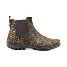 Load image into Gallery viewer, Chelsea Boots in dark brown leather with all-over flowers
