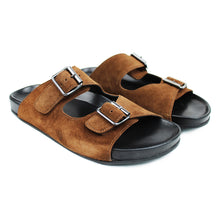 Carica l&#39;immagine nel visualizzatore di Gallery, Double strap sandals in brown velour with ergonomic footbed
