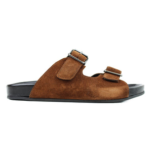 Double strap sandals in brown velour with ergonomic footbed